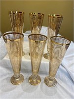 Gold Stripe Glass Champagne Flutes
