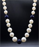 Blue & White Faux Glass Pearl Necklace