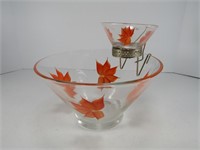 FLORAL PAINTED GLASS CHIP AND DIP SET