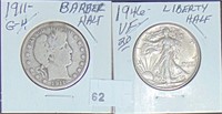 1911 Barber Half Dollar, 1946 Liberty Walking Half