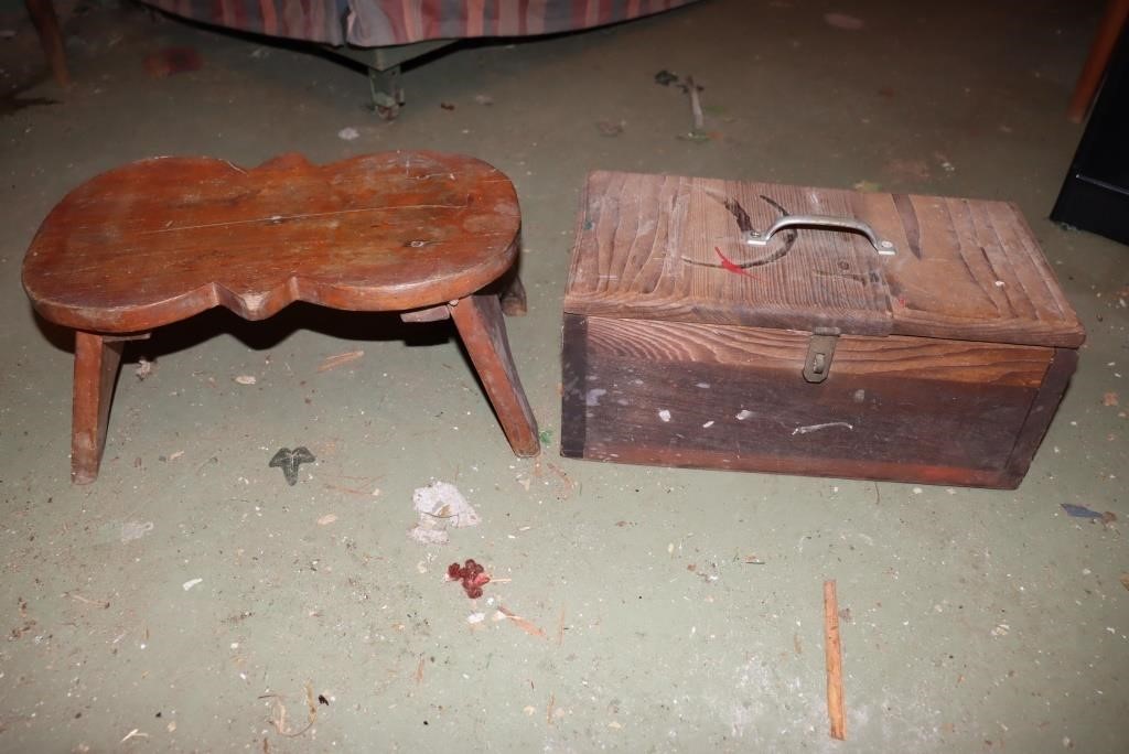 Wooden stool and a wooden toolbox