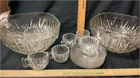 Clear Glass Punch/Serving Bowls with Mugs, Plates