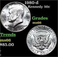 1980-d Kennedy Half Dollar 50c Grades GEM+ Unc