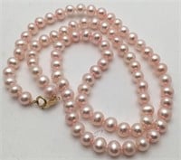 Pink Pearl Beaded Necklace W 10k Gold Clasp