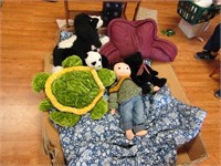 Box of Stuffed Toys, Pillow and Blanket