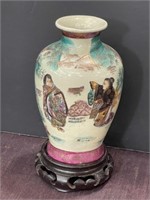 Asian vase with wood stand