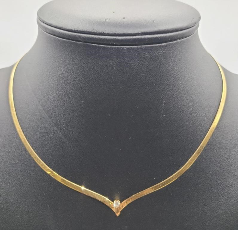 14k Yellow Gold Necklace with Small Diamond