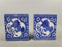 Oriental Blue And White Frogs For Flowers