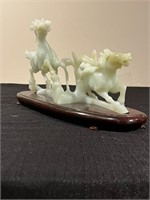 Big Chinese jade tow horses with wood base Width:m