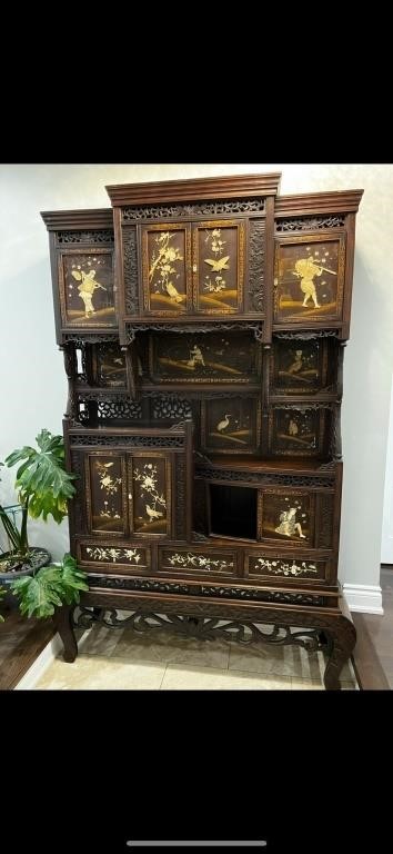 Very rare  and antique Chinese wood cabinet inlais