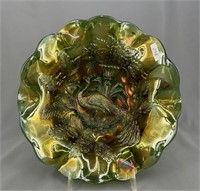 M'burg Peacock 10" ruffled bowl - green