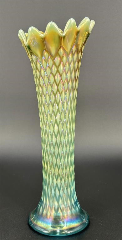 Diamond Point 10 1/2" vase - aqua opal