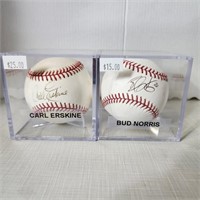 (2) Signed Baseballs in Case - Carl Erskine & Bud