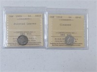 2 GRADED 1909,1918 CANADIAN 5 CENT COINS