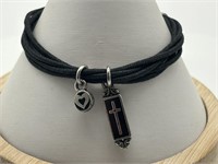 Brighton Tunis Black Cord Cross Charm Bracelet