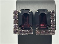 1940's Brilliant Amethyst Rhinestone Earrings