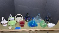 Glass baskets: Fenton, Carnival glass,