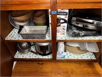 Cabinet Contents-Pans, Nutri Chopper; Waffle Iron