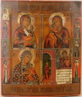 Russian Icon Depicting Madonna & Child, Saints