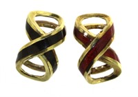 (2) 14kt Gold  Red & Black Infinity Bypass Pendant