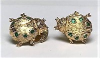 14k Gold Lady Bug Pins with Green Stones