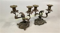 Pair French Style Brass Candle Holders