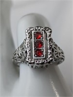 925 RING W RED STONE