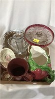 Cake plate, pitcher glass bowls