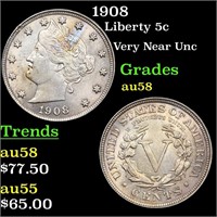 1908 Liberty 5c Grades Choice AU/BU Slider