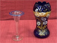 Cobalt Blue hand-painted vase 12 inches and