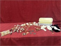Costume Jewelry and dressing glove lot: watches,