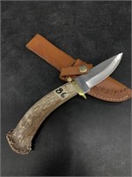 Silver Stag knife with brass slotted guard, antler
