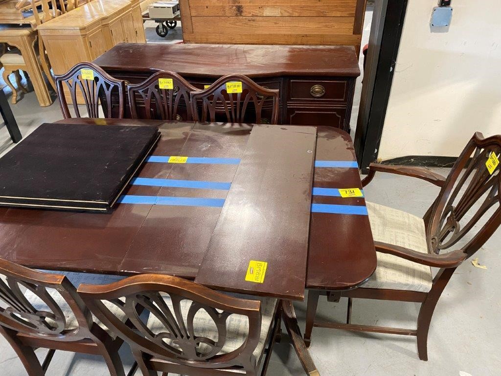 DINING ROOM TABLE W/ 6 MATCHING CHAIRS, MATCHING