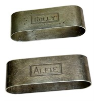 Sterling napkin ring pair monogrammed "Alfie" and