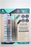 13PIECE MANNA STAINLESS-STEEL REUSABLE STRAW &