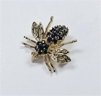 Vermeil Gold Finish Sterling Silver Onyx Stone Bee