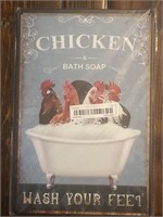 Chicken & Bath Soap Metal Sign