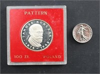 1942 Polish silver 100ze and ½ Franc