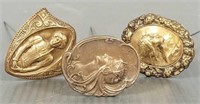3 large antique, etc. figural embossed brass
