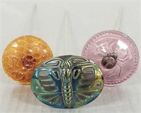 3 vintage glass hat pins including spider, bee &