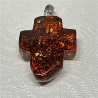 Sterling and Amber Cross Pendant