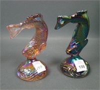 2 Fenton Jumping Trout Carnival Glass Paperweights