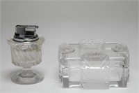 Lalique Crystal Cigarette Box & Table Lighter