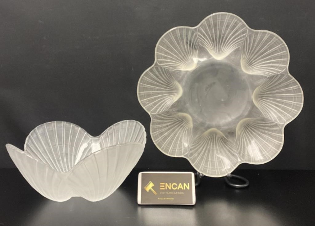 2 Mikasa Opaque Satin Glass Shell Bowl & Platter