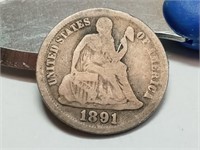 OF)  1891 seated liberty silver dime