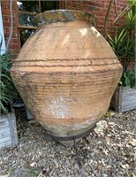LARGE ANTIQUE TERRACOTTA  POT ON WROUGHT IRON