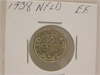 1938 NEWFOUNDLAND C SILVER 10 CENTS EF