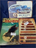 Metal sign reproductions - Hudson, raccoon, cigar