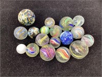 Antique marbles - latticino ribbon core glass &