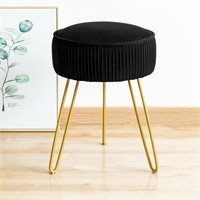 LUE BONA Pleated Vanity Stool, Velvet Upholstered